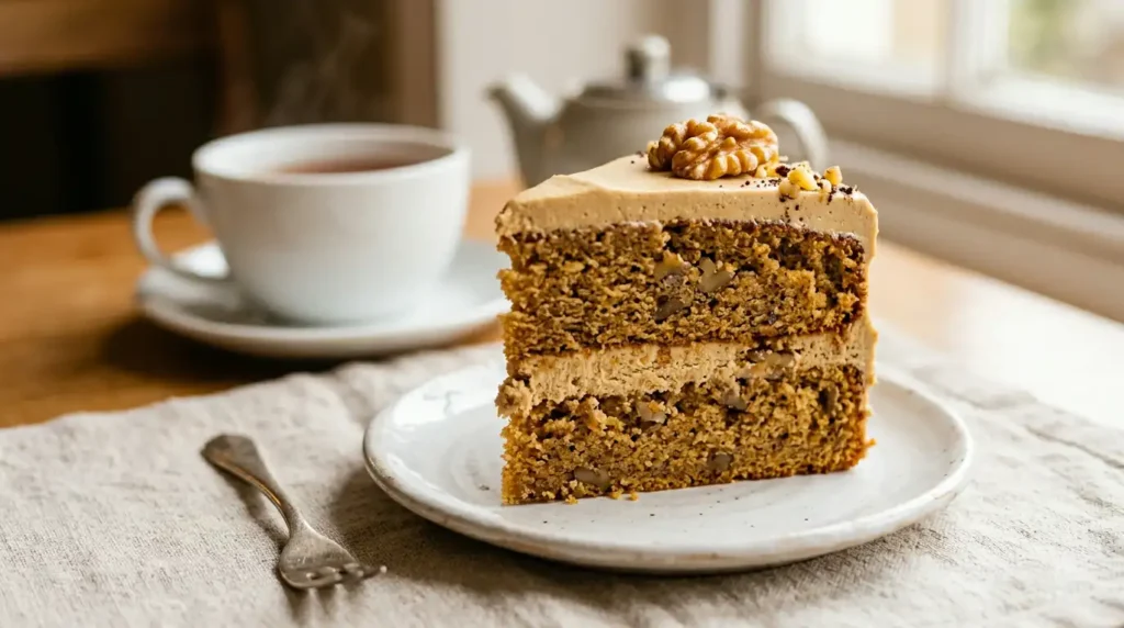 Mary Berry Coffee And Walnut Cake Recipe 3 Coffee And Walnut Cake Slice on plate