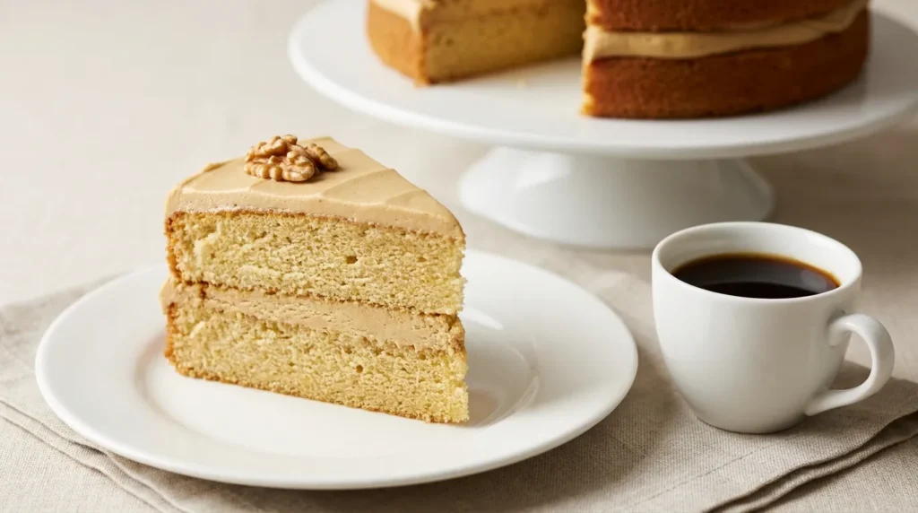 Coffee cake slice served