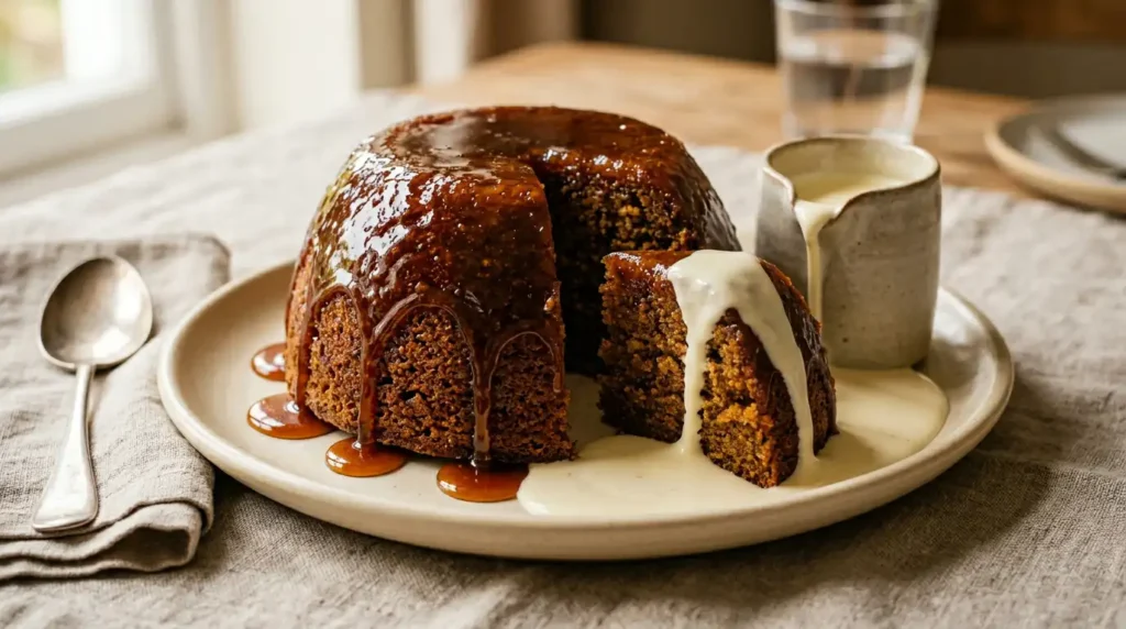 Ginger sponge pudding on plate