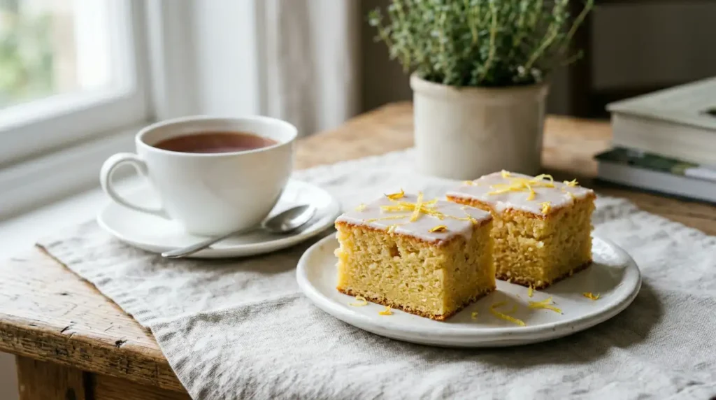 Lemon Drizzle Cake on plate