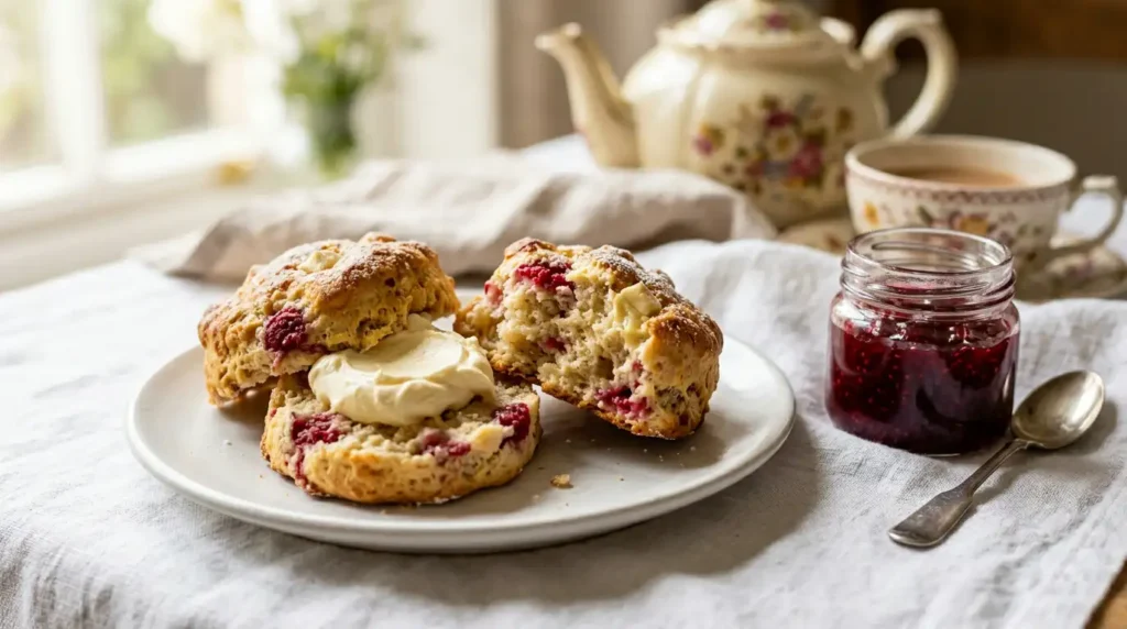Mary Berry Raspberry And White Chocolate Scones Recipe 3 Raspberry White Chocolate Scones and jam serving style